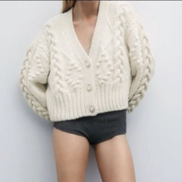 Zara Sweaters - Zara Cropped Cable Knit Jewels buttons Sweater  M